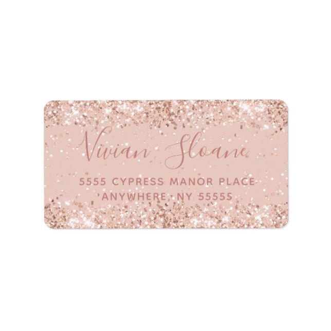 Girly Rose Gold Glitter Address Label (Front)
