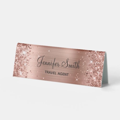 Girly Rose Gold Glitter and Foil Table Tent Sign