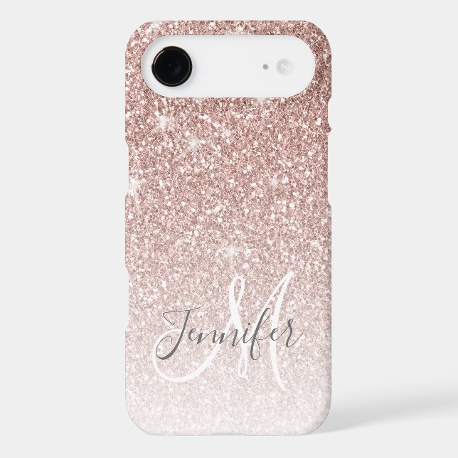 Girly Rose Gold Glitter Blush Monogram Name Case-Mate iPhone Case (Back)