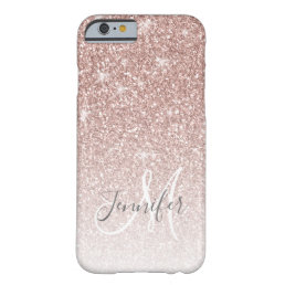 Girly Rose Gold Glitter Blush Monogram Name Barely There iPhone 6 Case