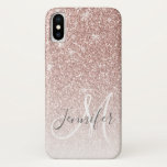 Girly Rose Gold Glitter Blush Monogram Name iPhone X Case<br><div class="desc">Chic Girly Rose Gold Glitter Blush Monogram Name Design. Personalize with your name,  monogram,  initial or text. Elke Clarke © You can change text color and font style using the customize it further option. Faux glitter with sparkle effect.</div>