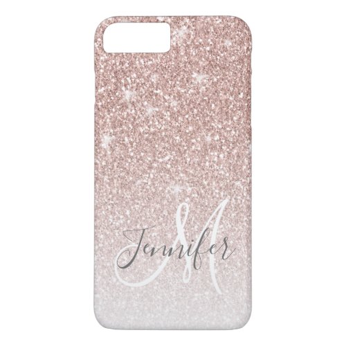 Girly Rose Gold Glitter Blush Monogram Name iPhone 8 Plus7 Plus Case