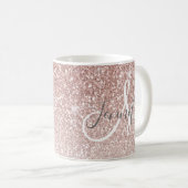 Girly Rose Gold Glitter Blush Monogram Name Coffee Mug (Front Right)