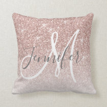Girly Rose Gold Glitter Blush Monogram Name Throw Pillow Girly Rose Gold Glitter Blush Monogram Name Throw Pillow