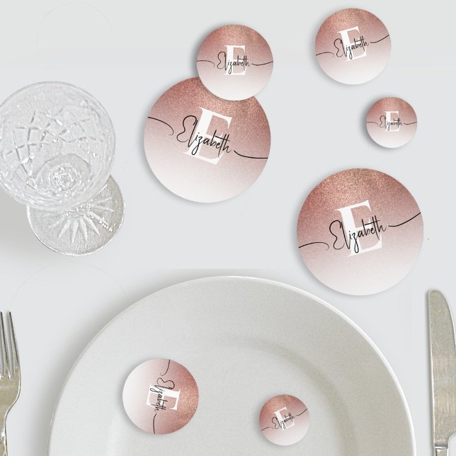 Girly Rose Gold Glitter Blush Monogram Script Name Confetti (Creator Uploaded)