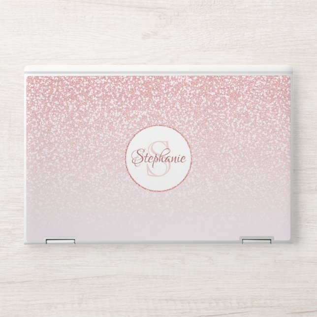 Girly Rose Gold Glitter Blush Ombre Monogram HP Laptop Skin (Front)