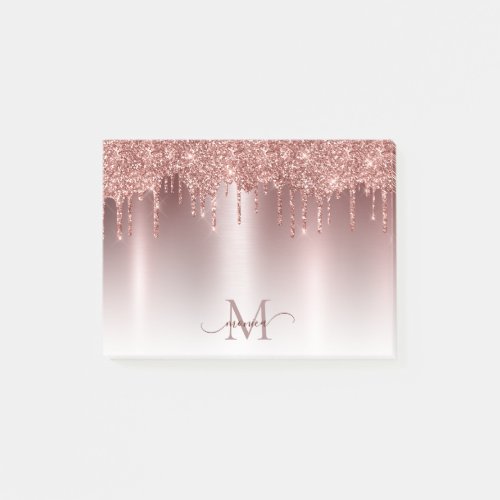 Girly Rose Gold Glitter Blush Ombre Monogram Name Post_it Notes
