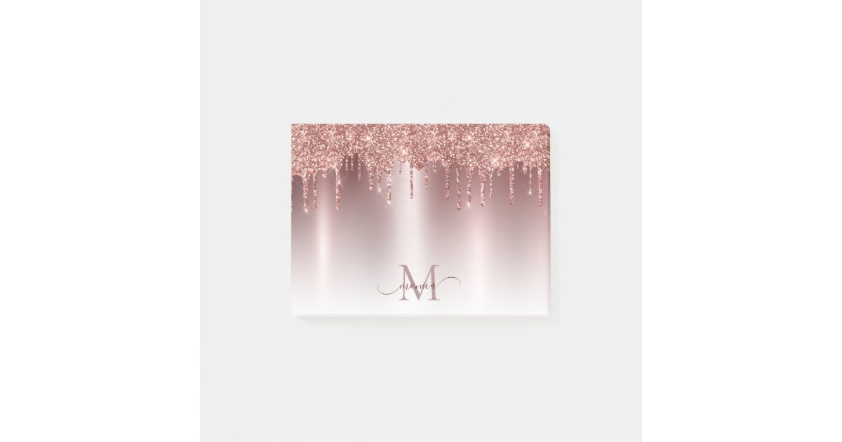 Girly Rose Gold Glitter Blush Ombre Monogram Name Post-it Notes | Zazzle