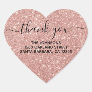 Girly Rose Gold Glitter Blush Pink Thank You Heart Sticker