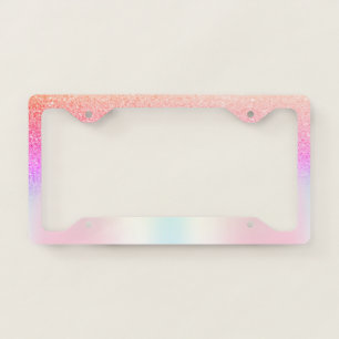 Girly Rose Gold Glitter Bokeh Ombre Iridescent License Plate Frame