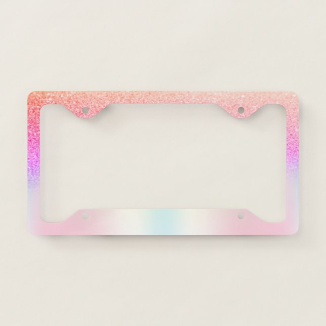 Girly Rose Gold Glitter Bokeh Ombre Iridescent License Plate Frame (Front)