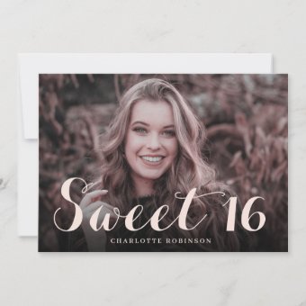 Girly rose gold glitter chic pink 4 photo sweet 16 invitation | Zazzle