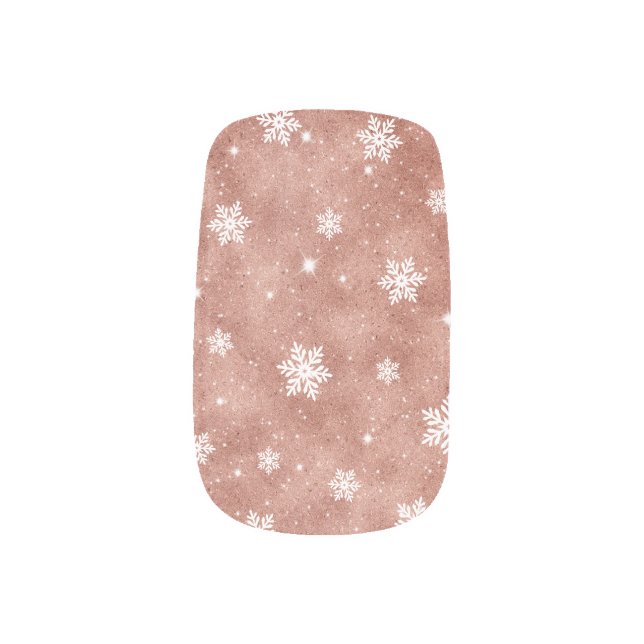 Girly Rose Gold Glitter Christmas Snowflakes Stars Minx Nail Art (Left Thumb)