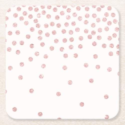 girly rose gold glitter confetti polka dots square paper coaster