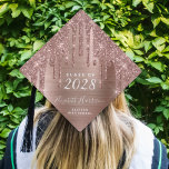 Girly Rose Gold Glitter Custom Graduation Cap Topper<br><div class="desc">Girly custom grad cap topper with faux rose gold glitter drips against a rose gold faux metallic foil background. Customize with your class year,  name and school in modern white typography and script.</div>