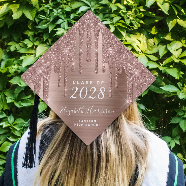 Girly Rose Gold Glitter Custom Graduation Cap Topper | Zazzle