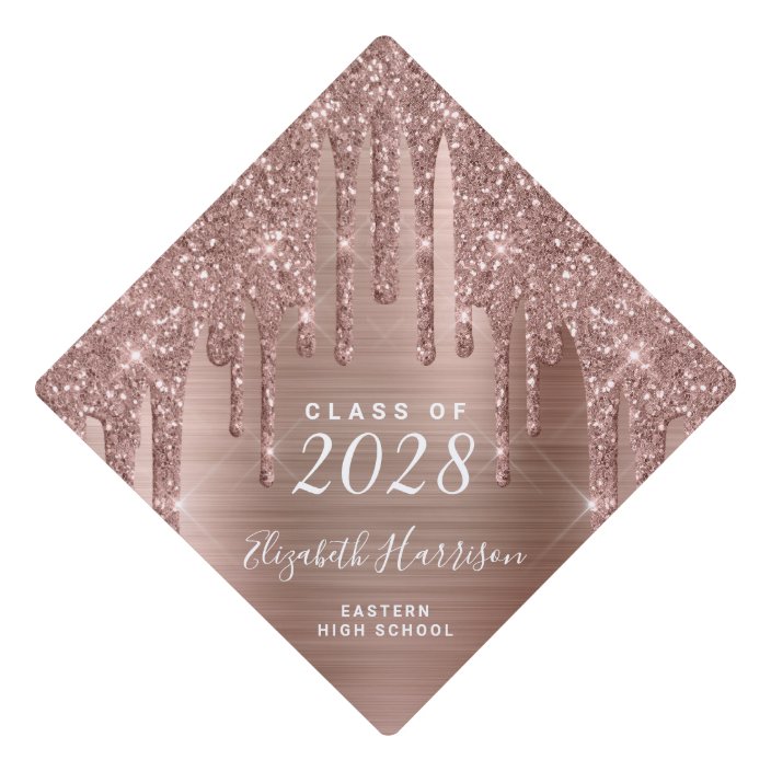 Girly Rose Gold Glitter Custom Graduation Cap Topper | Zazzle.com