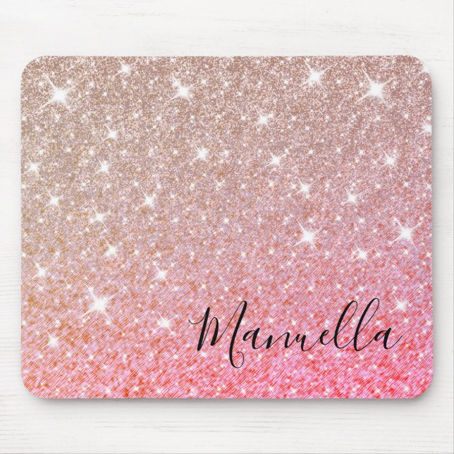 Girly Rose Gold Glitter Custom Name Monogram Mouse Pad (Front)
