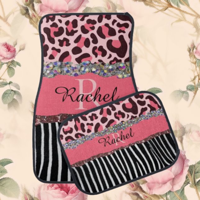 Girly Rose Gold Glitter Drips Blush Pink Leopard Car Floor Mat (Creator Uploaded)