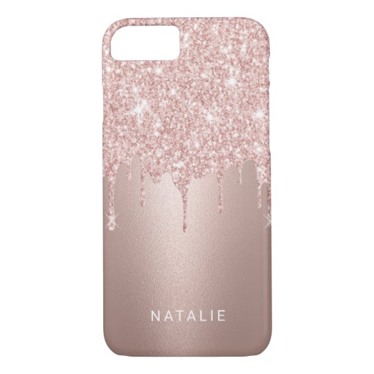 Girly Rose Gold Glitter Drips Custom Name Case-Mate iPhone Case ...