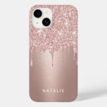 Girly Rose Gold Glitter Drips Custom Name Case-mate Iphone 14 Case at Zazzle