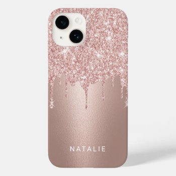 Girly Rose Gold Glitter Drips Custom Name Case-mate Iphone 14 Case by caseplus at Zazzle