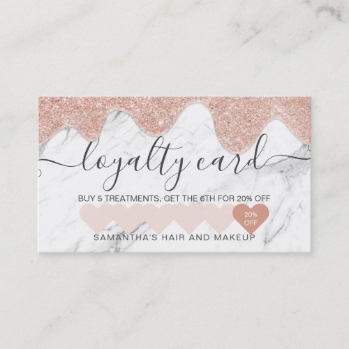 Girly rose gold glitter drips marble makeup loyalty card