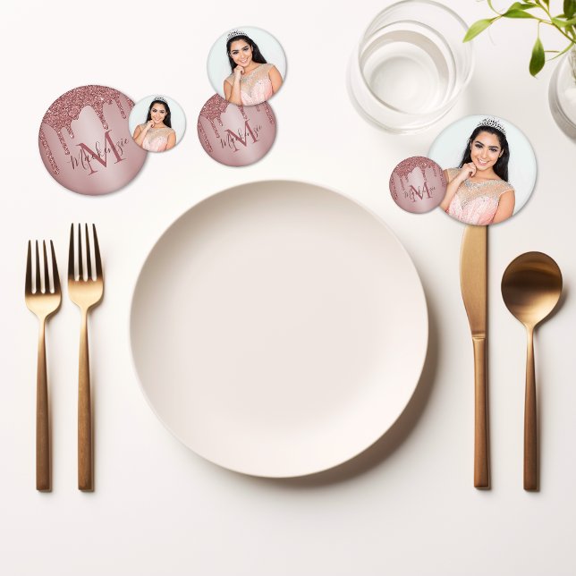 Girly Rose Gold Glitter Drips Monogram Birthday Confetti (Girly Rose Gold Glitter Drips Monogram Birthday Confetti)