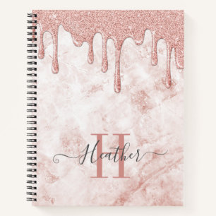 Girly Rose Gold Glitter Drips Notebook