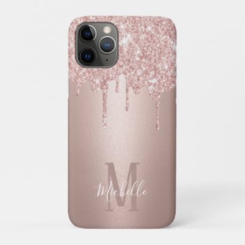Girly Rose Gold Glitter Drips Script Name Monogram Iphone 11 Pro Case by caseplus at Zazzle