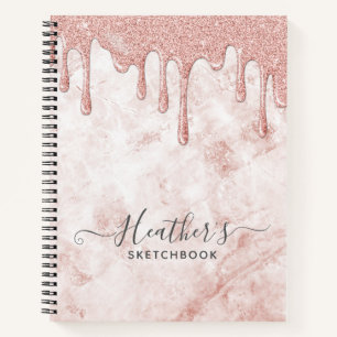Girly Rose Gold Glitter Drips Sketchbook Notebook