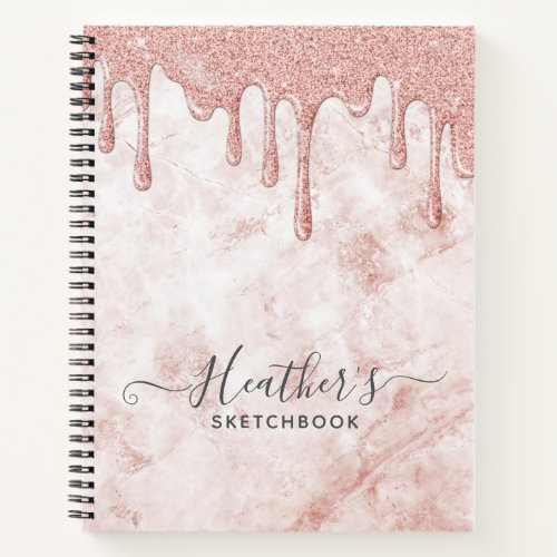 Girly Rose Gold Glitter Drips Sketchbook Notebook