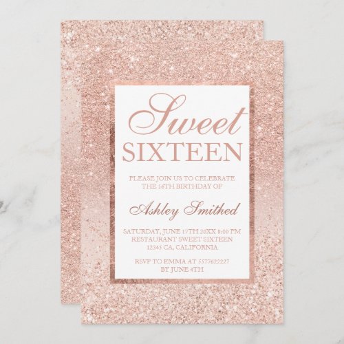 Girly rose gold glitter elegant chic Sweet 16 Invitation