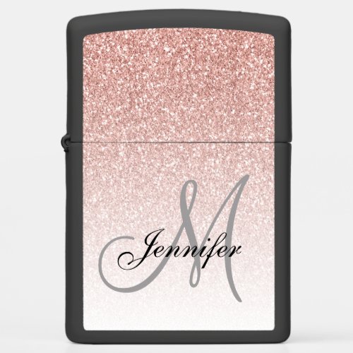 Girly Rose Gold Glitter Elegant Monogram Name Zippo Lighter