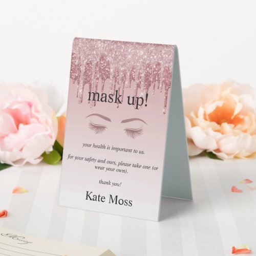 Girly Rose Gold Glitter Eyelash  covid safety   Table Tent Sign