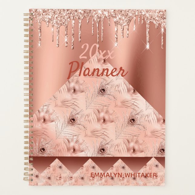 Girly Rose Gold Glitter Geometric Name Planner (Front)