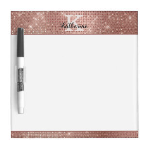 Girly Rose Gold Glitter Glam Sparkle Monogram Name Dry Erase Board