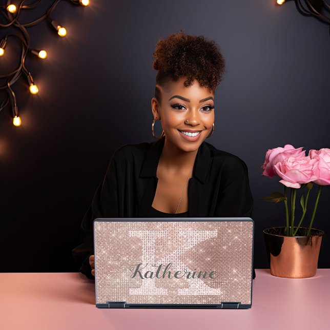 Girly Rose Gold Glitter Glam Sparkle Monogram Name HP Laptop Skin (Creator Uploaded)