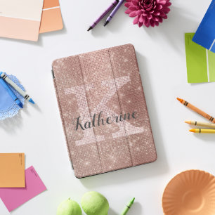 Girly Rose Gold Glitter Glam Sparkle Monogram Name iPad Pro Cover