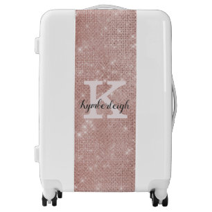 Girly Rose Gold Glitter Glam Sparkle Monogram Name Luggage