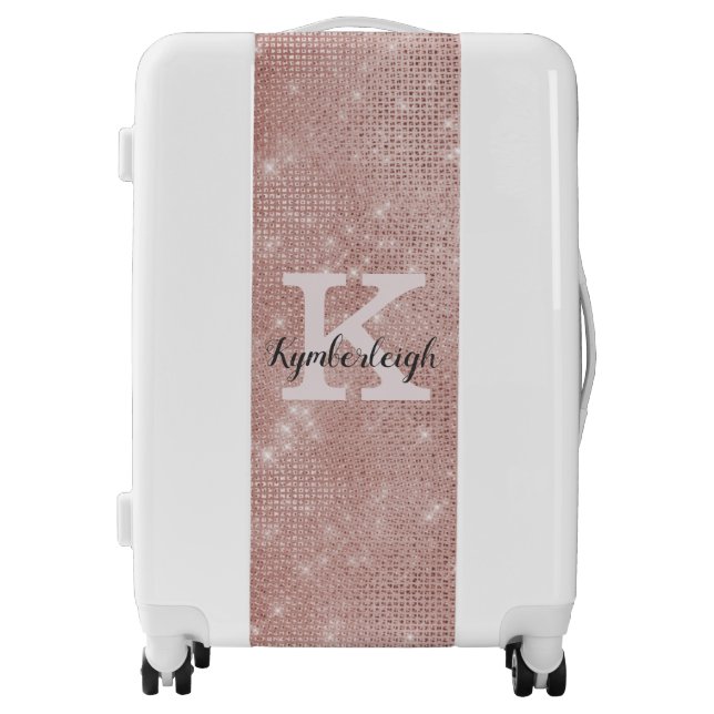 Girly Rose Gold Glitter Glam Sparkle Monogram Name Luggage (Front)