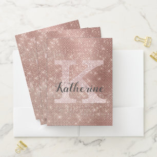 Girly Rose Gold Glitter Glam Sparkle Monogram Name Pocket Folder