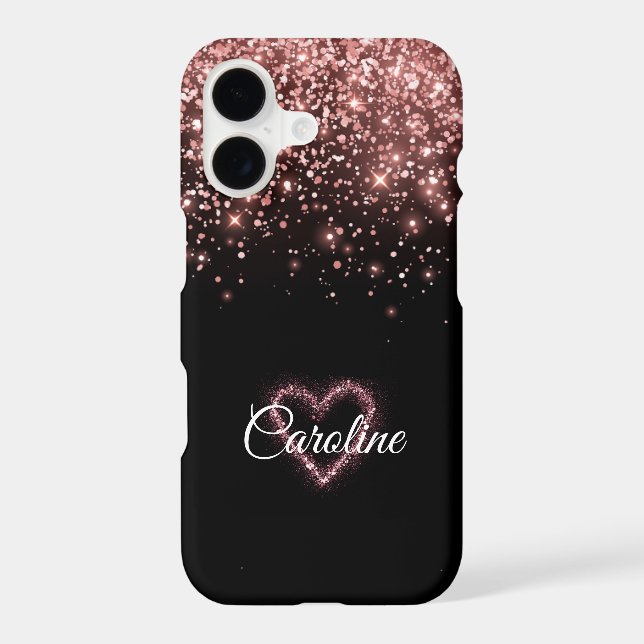 Girly Rose Gold Glitter Heart Monogram iPhone Case (Back)