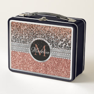 Elegant girly rose gold glitter white marble pink lunch box, Zazzle