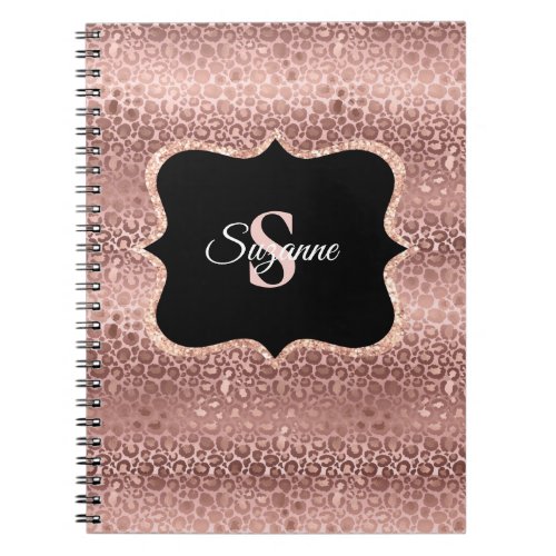 Girly Rose Gold Glitter Leopard Monogram  Notebook