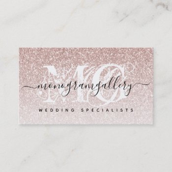 Girly Rose Gold Glitter Luxe Glam Monogram Business Card by monogramgallery at Zazzle