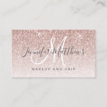 Girly Rose Gold Glitter Makeup Hair Covid Safe Business Card by epclarke at Zazzle