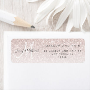Girly Rose Gold Glitter Makeup Hair Salon Address Label