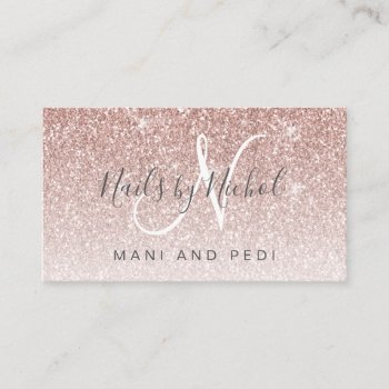 Girly Rose Gold Glitter Mani Pedi Nail Studio Business Card by epclarke at Zazzle