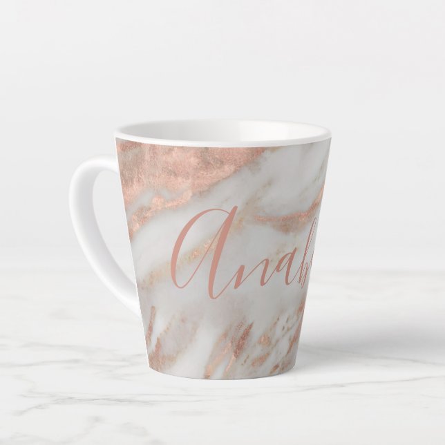 Girly rose gold glitter marble name personalized  latte mug (Left Angle)